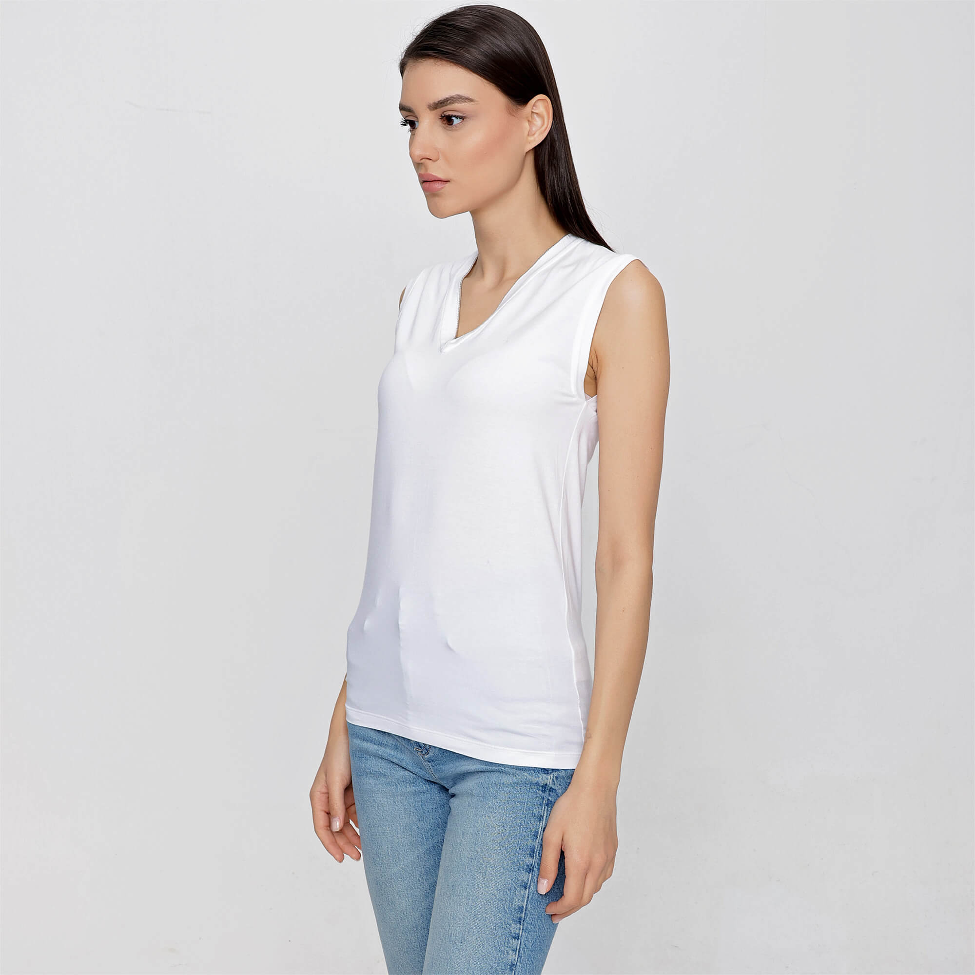 Brunello Cucinelli - Stone V Neck Sleeveless T-shirt